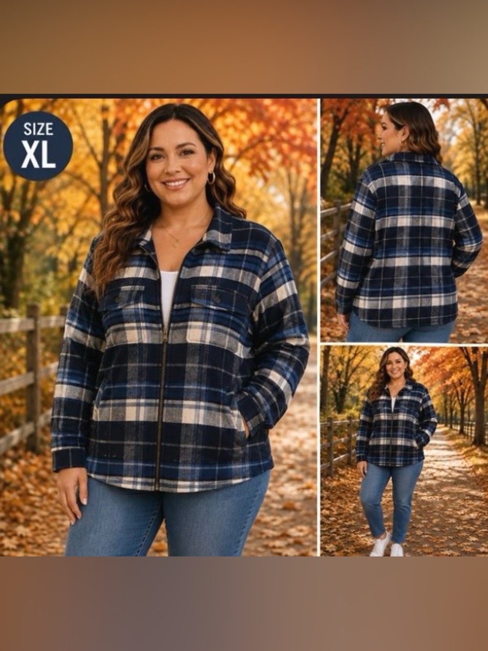 Chaps XL Navy Plaid Flannel Shacket Zip Front Fall Jacket